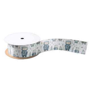 Cute Winter Teddy Bear Pattern Satin Ribbon
