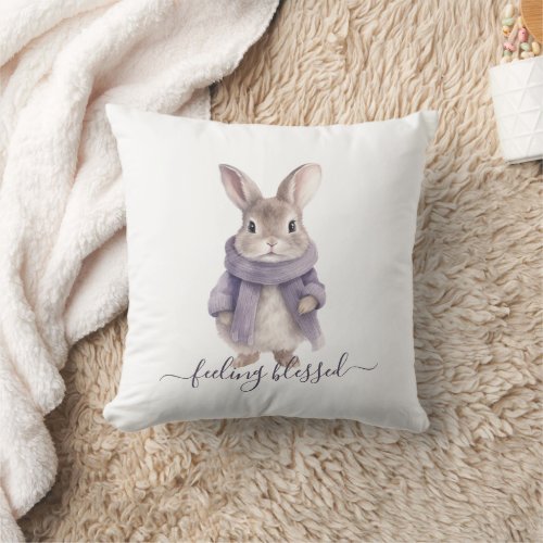 Cute winter theme pastel color Bunny custom name Throw Pillow