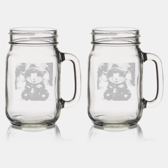 Cute winter time mouse Etched Glassware (Glassware)