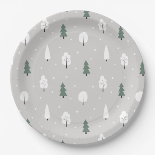 Cute Winter Tree  Snow Pattern Paper Plates
