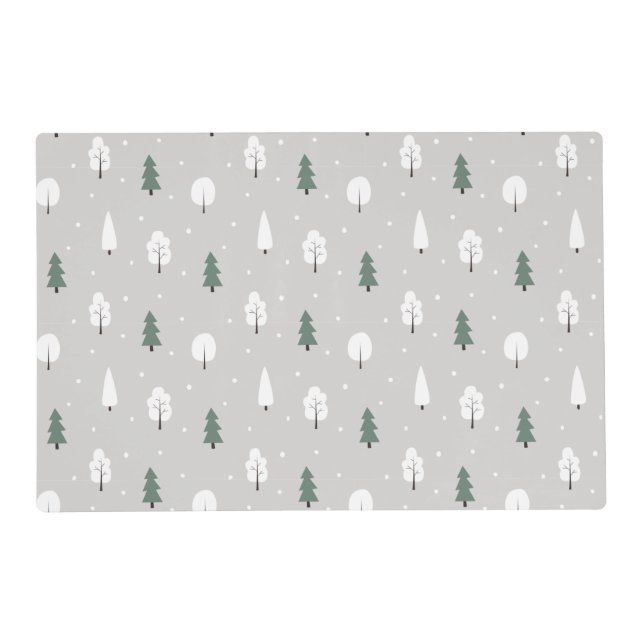 Cute Winter Tree & Snow Pattern Placemat (Front)