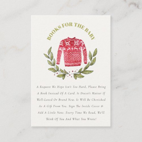 Cute Winter Ugly Sweater Red Books For Baby Shower Enclosure Card