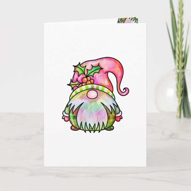 Cute Winter Watercolor Christmas Garden Gnome Card (Front)