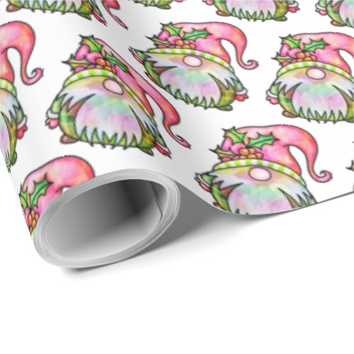 Cute Winter Watercolor Christmas Garden Gnome Wrapping Paper