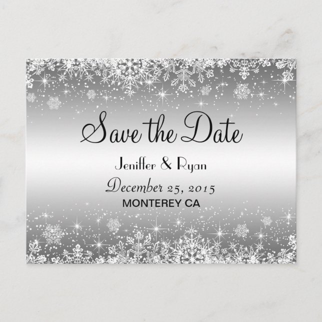 Cute winter wedding save the date postcard (Front)
