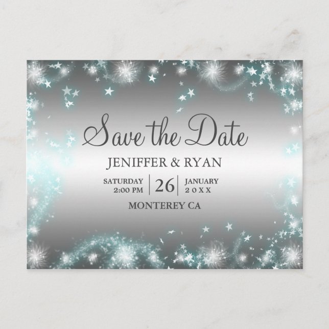 Cute winter wedding save the date postcard (Front)