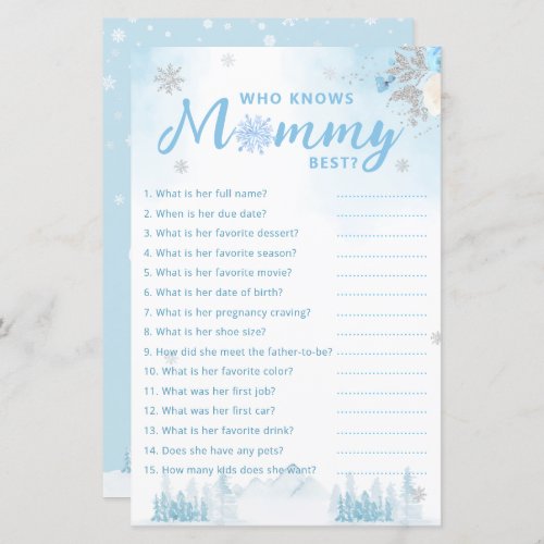 Cute Winter Who Knows Mommy Best Baby Shower Game