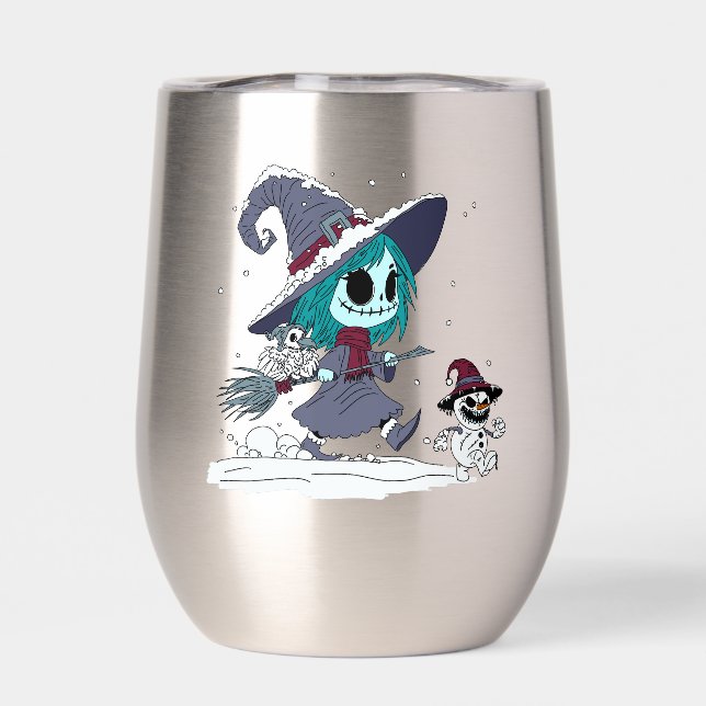 Cute Winter Witch Thermal Wine Tumbler (Back)