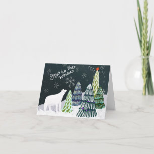Cute Winter Wonderland Polar Bear and Cardinal Letterpress Thank You Card