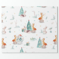 Cute winter wonderland snowman woodland animals wrapping paper