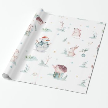 Cute Winter Wonderland Snowman Woodland Animals Wrapping Paper by graphicdesign at Zazzle