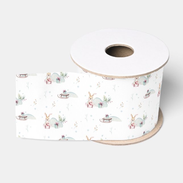 Cute winter wonderland  woodland animals grosgrain ribbon (Spool)