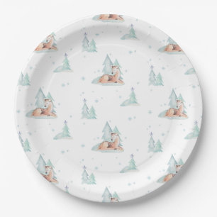 Cute winter wonderland woodland animals paper plates