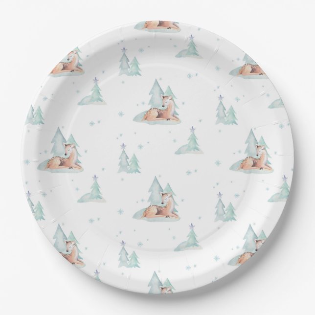 Cute winter wonderland woodland animals paper plates (Front)