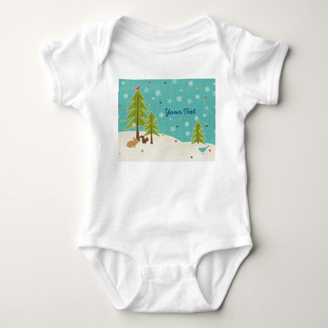 Cute Winter Wonderland Woodland Scene personalized Baby Bodysuit (Front)