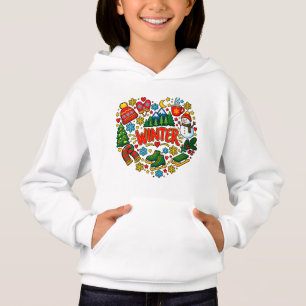 Cute Winter Wonders Pattern Heart Snowman Ice Skat Hoodie