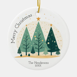 Cute Winter Woodland 1 Photo Family Christmas  Ceramic Ornament