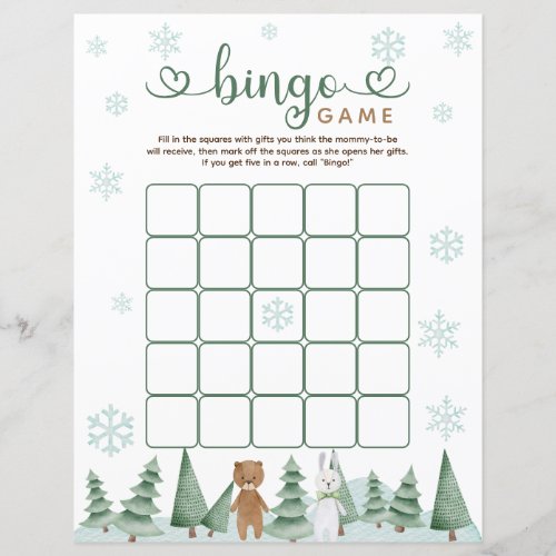 Cute Winter Woodland Animal Theme Bingo Game