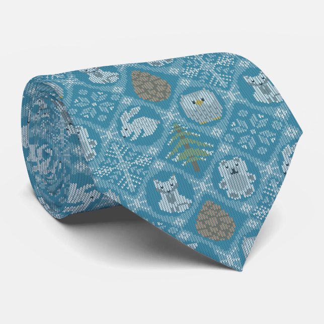 Cute Winter Woodland Neck Tie (Rolled)