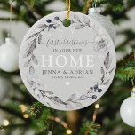 Cute Winter Wreath 1st Christmas New Home Photo Ceramic Ornament<br><div class="desc">Modern rustic first Christmas in your New Home keepsake ornament,  featuring a watercolor botanical festive foliage wreath on a chic gray rustic background,  a typography combination of calligraphy script and serif fonts and a photograph of your choice on the reverse.</div>