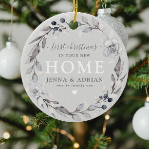 Cute Winter Wreath 1st Christmas New Home Photo Ceramic Ornament