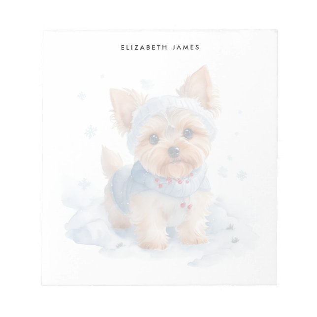 Cute winter Yorkshire Terrier Dog personalized Notepad (Front)