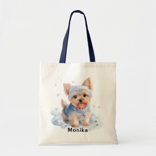 Cute winter Yorkshire Terrier Dog personalized Tote Bag