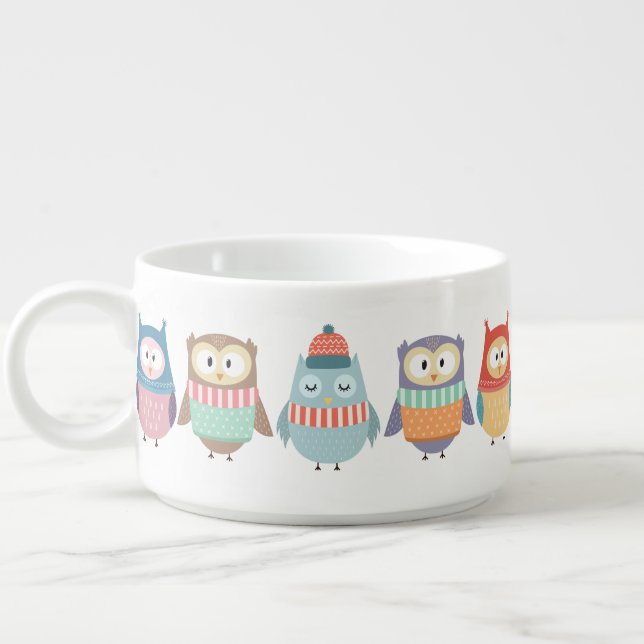 Cute Wintry Pastel Owls Bowl (Right)
