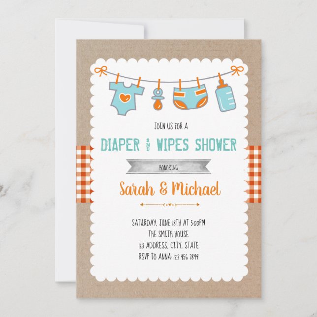 Cute wipe diaper party invitation (Front)