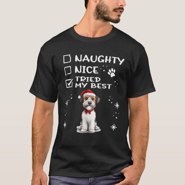Cute Wire Fox Terrier Dog Christmas Naughty Nice T T-Shirt (Front)