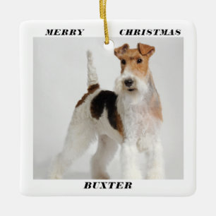 Cute Wire Fox Terrier Dog Photo Merry Christmas Ceramic Ornament