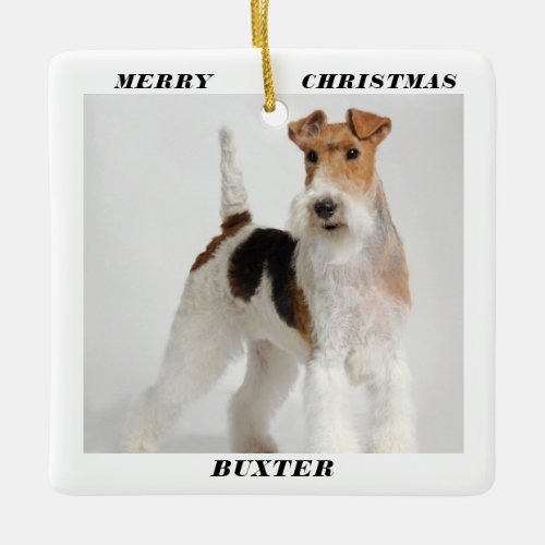 Cute Wire Fox Terrier Dog Photo Merry Christmas Ceramic Ornament