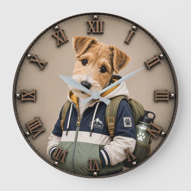 Cute Wire Fox Terrier Puppy  Large Clock (Front)