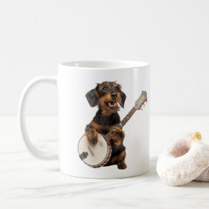 Cute Wire-Haired Dachshund Plays Banjo Coffee Mug