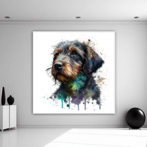 Cute Wire Haired Dachshund Puppy Watercolor Art Poster