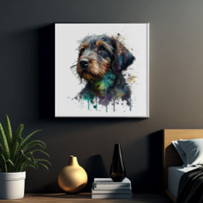 Cute Wire-Haired Dachshund Puppy Watercolor Art Poster