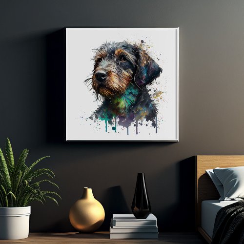 Cute Wire_Haired Dachshund Puppy Watercolor Art Poster