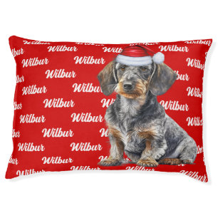 Cute Wirehair Dachshund with Dog's Name Holiday Pet Bed