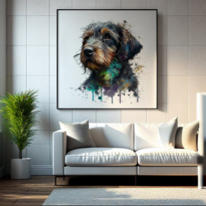 Cute Wirehaired Dachshund Puppy Watercolor Art Photo Print