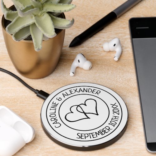 Cute wireless charger with couples wedding date
