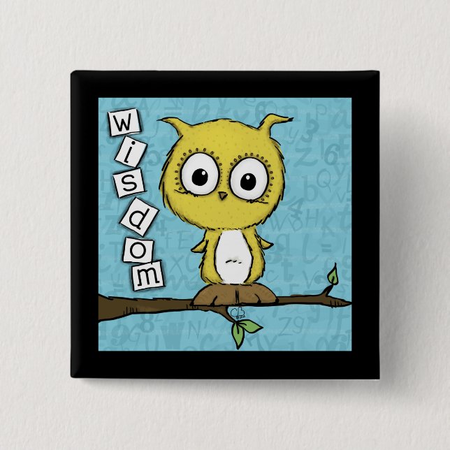 Cute Wisdom Owl Pinback Button (Front)