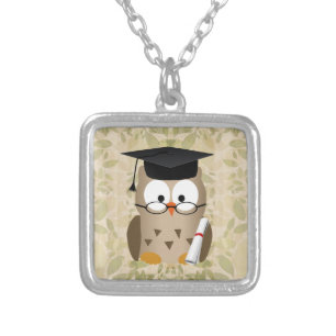 Cute Wise Owl Graduate Silver Plated Necklace