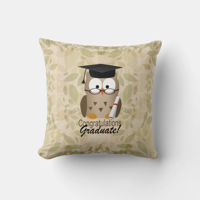 Cute Wise Owl Graduate Throw Pillow (Front)