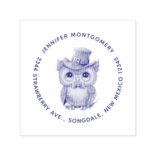 Cute Wise Owl in a Top Hat Address Self_inking Stamp