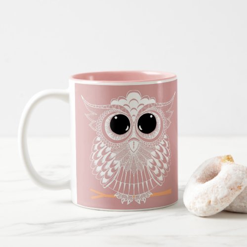 Cute Wise Owl Manadala Doodle Henna Pattern Two_Tone Coffee Mug