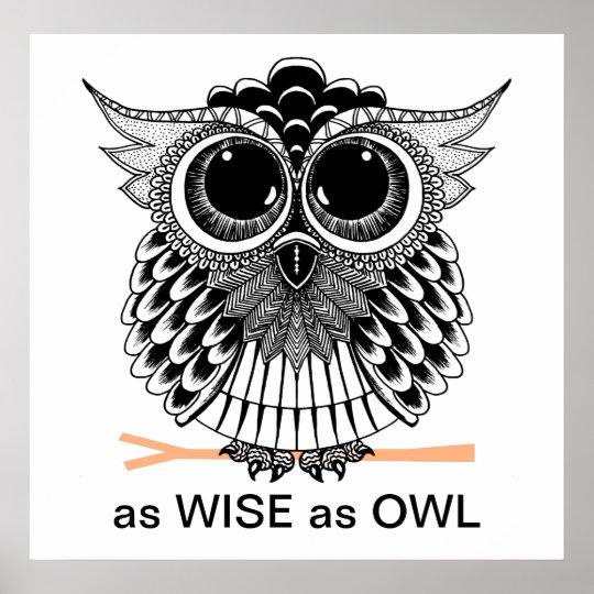 Download Cute Wise Owl Mandala Doodle Henna Pattern Poster | Zazzle.com
