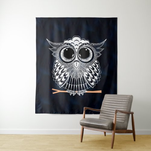 Cute Wise Owl Mandala Doodle Henna Pattern Tapestry