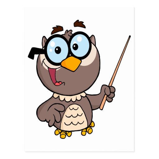 cute wise owl teaching teacher cartoon postcard | Zazzle