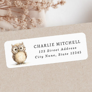 Cute wise owl with glasses return address label