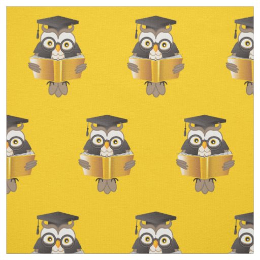 Cute Wise Owls with Glasses and Books Fabric